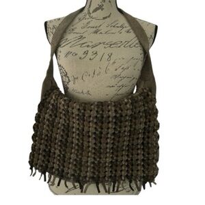 SIGRID OLSEN vintage leather suede bag, brown earth tones, woven leather front